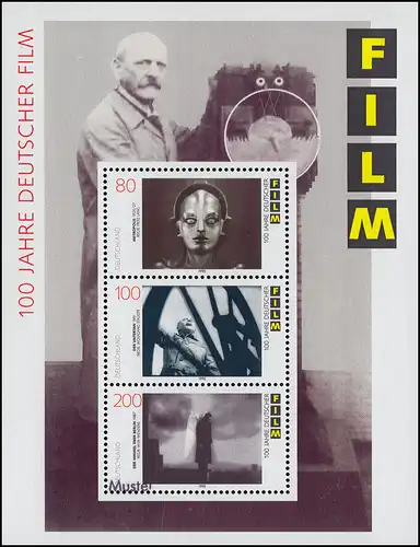 Block 33 Jubiläum 100 Jahre deutscher Film, Block mit MUSTER-Aufdruck