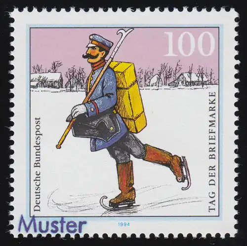 1764 Tag der Briefmarke: Postzusteller im Spreewald im Winter, Muster-Aufdruck