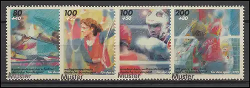 1777-1780 Sporthilfe: Kanu Gymnastik Boxen Volleyball, Satz mit Muster-Aufdruck