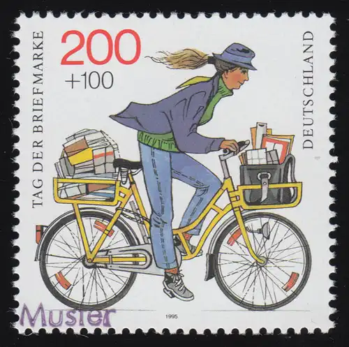 1814 Tag der Briefmarke: Postzustellerin auf Fahrrad, Muster-Aufdruck