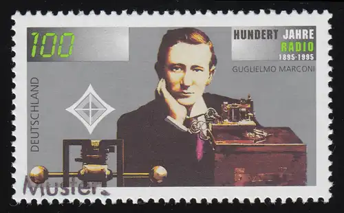 1803 Guglielmo Marconi - 100 Jahre Radio, Muster-Aufdruck