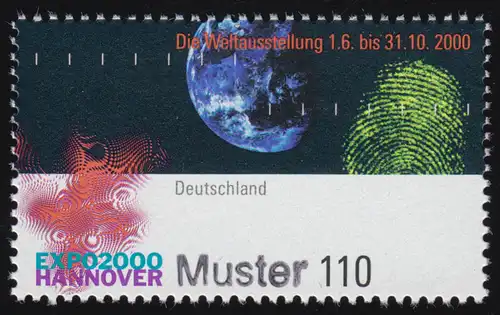 2130 Weltausstellung EXPO 2000 Hannover: Erde und Fingerabdruck, Muster-Aufdruck