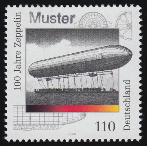 2128 Jubiläum 100 Jahre Zeppelin-Luftschiffe, Muster-Aufdruck