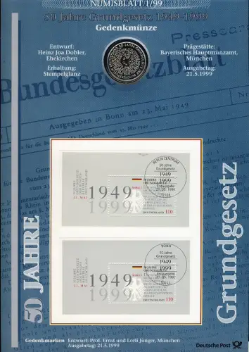 Bloc 48 anniversaire 50 ans de loi fondamentale - Numisblatt 1/99
