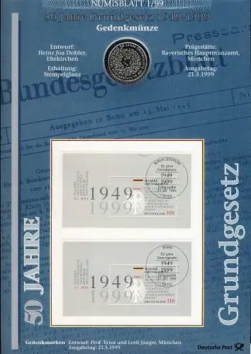 Block 48 Jubiläum 50 Jahre Grundgesetz - Numisblatt 1/99