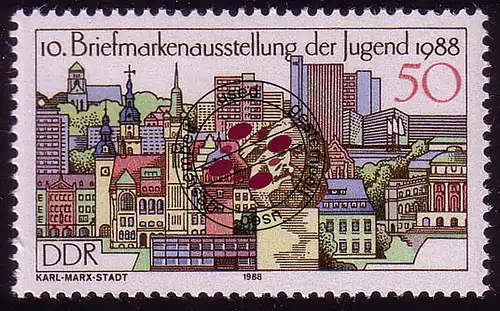 3176 jeunes gens du timbre 1988 50 Pf Chemnitz O