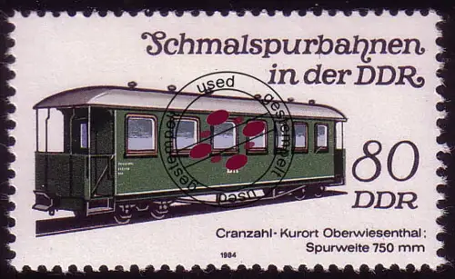 2867 Schmalspurbahnen 80 Pf Personenwagen, gestempelt O