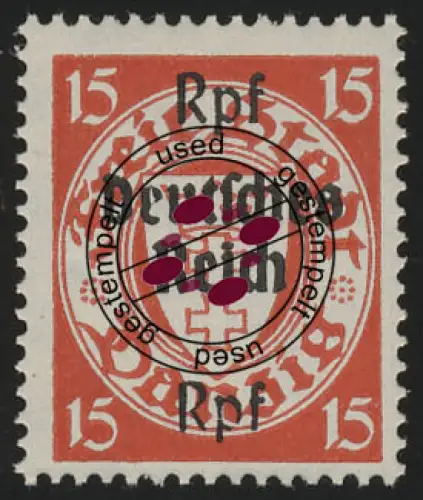 722 Danzig mit Aufdruck 15 Rpf auf 15 Pf, gestempelt O