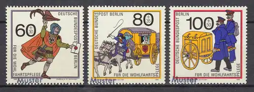 852-854 Postbeförderung Briefbote Postwagen, Satz mit MUSTER-Aufdruck