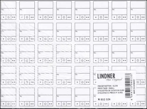 Étiquettes de prix LINDNER - petite 20 x 22 mm + bord, emballage de 1000 pièces