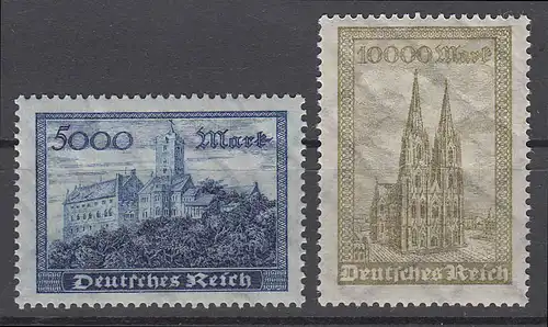 261-262 Freimarken Wartburg und Kölner Dom 1923, Satz **