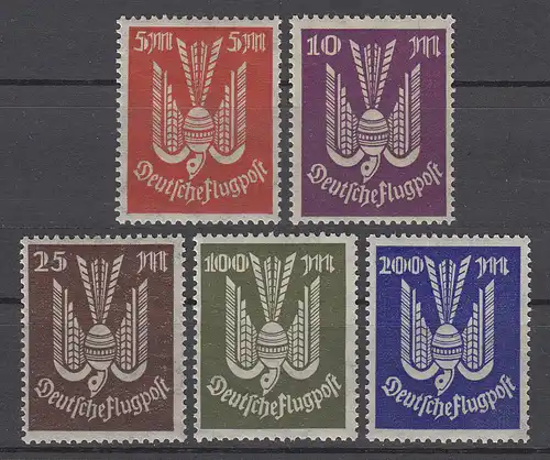 263-267 Flugpostmarken Holztaube 5 bis 200 Mark 1923, 5 Werte, Satz ** / MNH