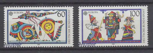 1417-1418 EUROPA: Kinderspiele Drachen und Puppen, Satz mit Muster-Aufdruck