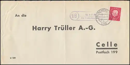 Landpost Eifa über Frankenberg/Eder 1960 Bedarfserhaltung/senkrechter Briefbug