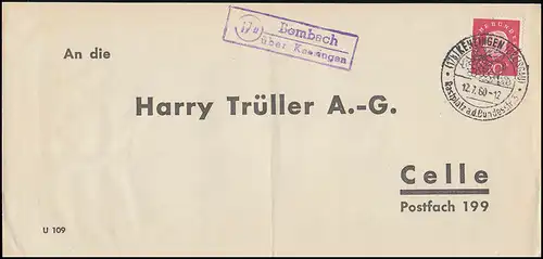 Landpost Bombach über Kenzingen 1960 Bedarfserhaltung/senkrechter Briefbug