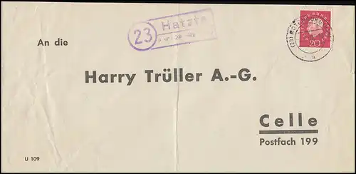 Landpost Hatzte über Rotenburg / Hannover Bedarfserhaltung/senkrechter Briefbug