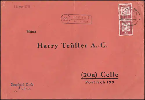 Landpost 23 Jennelt über Emden 1962 Brief nach Celle