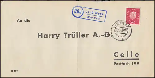 Landpost Groß-Moor über Celle 1.3.69 Bedarfserhaltung/senkrechter Briefbug