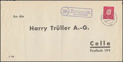 Landpost Bernshausen über Duderstadt 1959 Bedarfserhaltung/senkrechter Briefbug