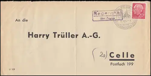 Landpost Regenthal über Pegnitz 1957 Bedarfserhaltung/senkrechter Briefbug