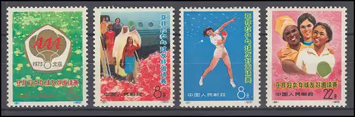 China 1140-1143 Tischtennis 1973, 4 Werte, Satz postfrisch ** / MNH