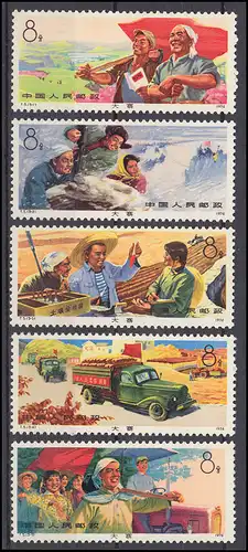 China 1207-1211 Direktiven für Landarbeiter 1974, 5 Werte, Satz ** / MNH