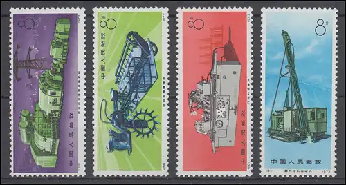 China 1221-1224 Industrie Maschinenbau 1973, 4 Werte komplett, Satz ** / MNH