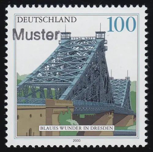 2109 Elbbrücke Blaues Wunder in Dresden, Muster-Aufdruck