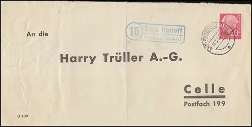 Landpost Treis Horloff über Lich 11.3.59 Bedarfserhaltung/senkrechter Briefbug