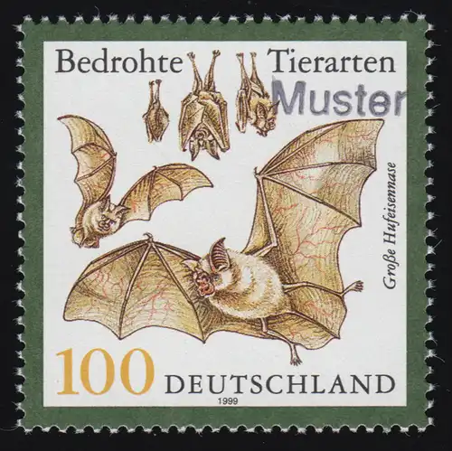 2086 Bedrohte Tierarten: Fledermaus - Große Hufeisennase, Muster-Aufdruck