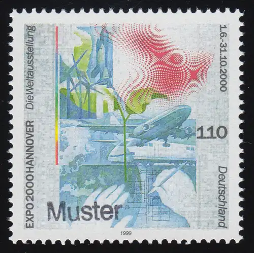 2042 Weltausstellung EXPO 2000 Hannover, nassklebend, Muster-Aufdruck