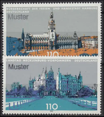 3036-3037 Parlements régionaux: Hambourg et Schwerin, ensemble avec imprimé modèle