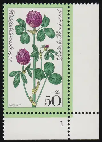 951 Wiesenblumen 50+25 Pf Roter Klee ** FN1