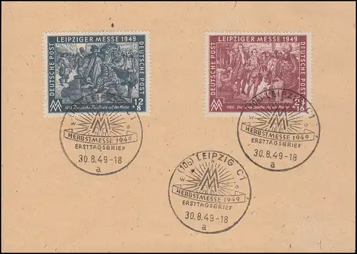 240-241 Leipziger Herbstmesse 1949 auf Postkarte-Rückseite ESSt LEIPZIG 30.08.49