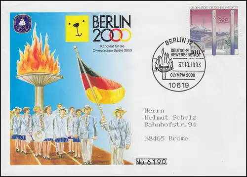 Olympia 2000 - Deutsche Bewerberstadt BERLIN passender SSt BERLIN 31.10.93