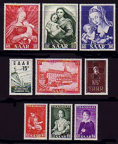 348-356 Saarland Jahrgang 1954 (9 Marken) komplett, postfrisch **