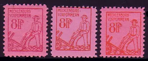 11 Freimarke 8 Pf: xa, xb, y - Set ** postfrisch / MNH