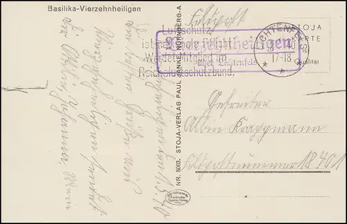 Landpost Vierzehnheiligen über Lichtenfels 1940 auf passender AK Basilika