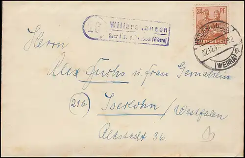 Landpost Willershausen sur HERLESHAUSEN (WERRA) 27.12.47 sur lettre