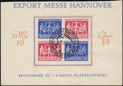 969-970 Messe Hannover als ZD V Zd 1, Gedenkblatt-Ausschnitt SSt 1.6.1948