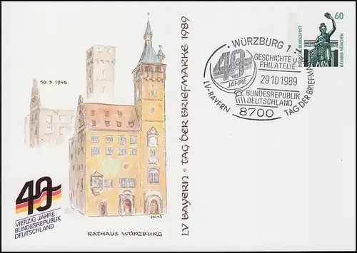 PP 151/111 Journée du timbre hôtel de ville Würzburg SSt WÜRZBURG LV Bayern 29.10.89