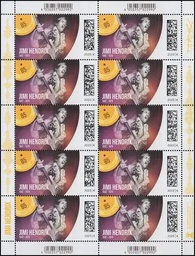 3780 Legenden der Pop-/Rockmusik: Jimi Hendrix - 10er-Bogen ** / MNH