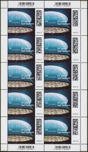 3781 Holocaust Gedenkstätte 70 Jahre Yad Vashem - 10er-Bogen ** / MNH