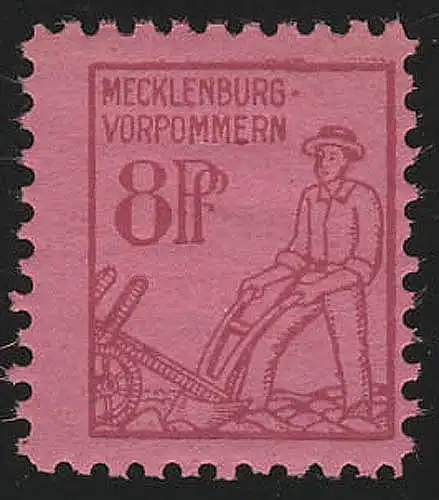 SBZ 11xa Freimarke 8 Pf magenta auf liliarosa, **