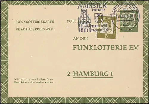 Funklotterie FP 9 Dürer 10 Pf. passende Zusatzfrankatur 347y, MÜNSTER 10.10.63