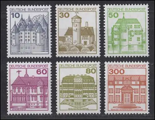 913II ff Châteaux et château Letterset 6 valeurs ensemble complet, frais de port **