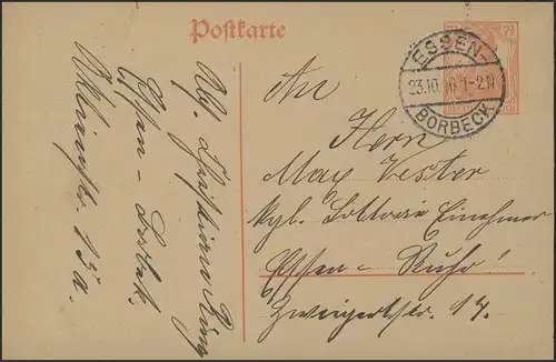 Postkarte P 110I Germania 7 1/2 Pf. ESSEN-BORBECK 23.10.16