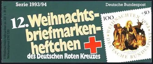 DRK/Weihnachten 1993/94 Geburt Jesu 100 Pf, 5x1708 12.MH, Tagesstempel