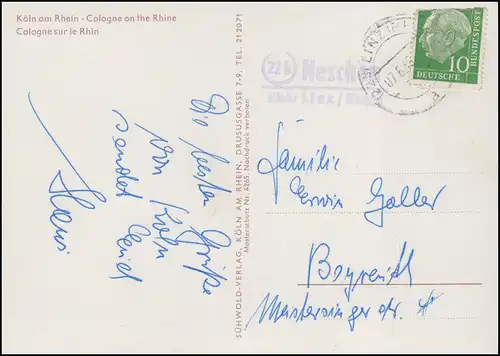 Landpost 22b Neschen über Linz / Rhein 5.6.58 auf AK Das schöne Köln, 4 Bilder