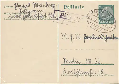 Landpost Pillgram über Frankfurt/Oder Bahnpost BERLIN-BRESLAU ZUG 230 - 11.5.36